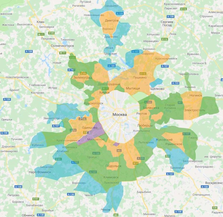 Зона покрытия озон карта