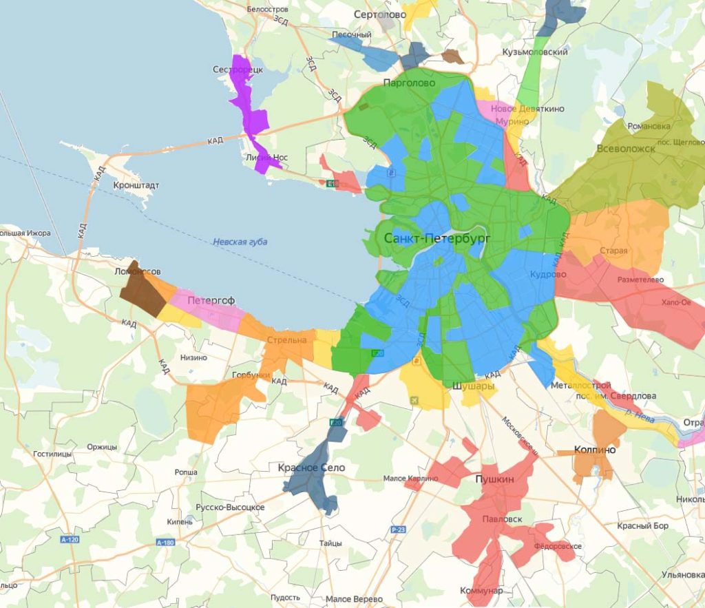 Карта спб с разделением на районы